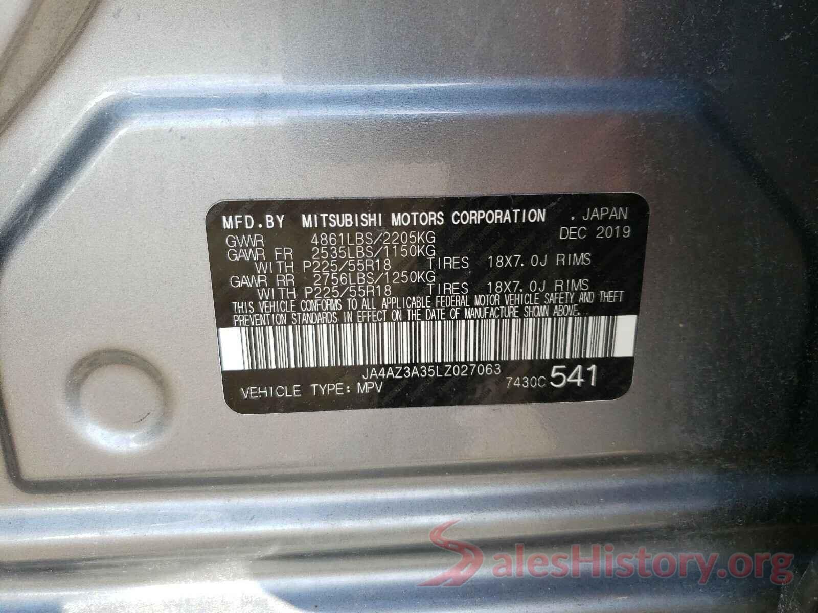 JA4AZ3A35LZ027063 2020 MITSUBISHI OUTLANDER