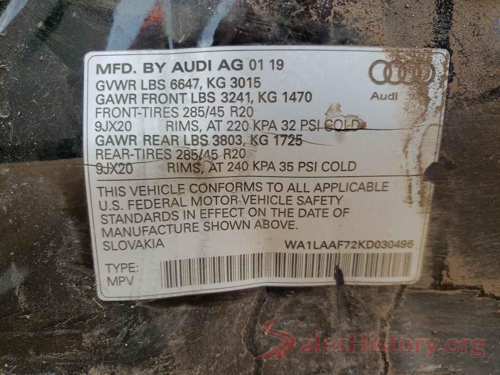 WA1LAAF72KD030496 2019 AUDI Q7