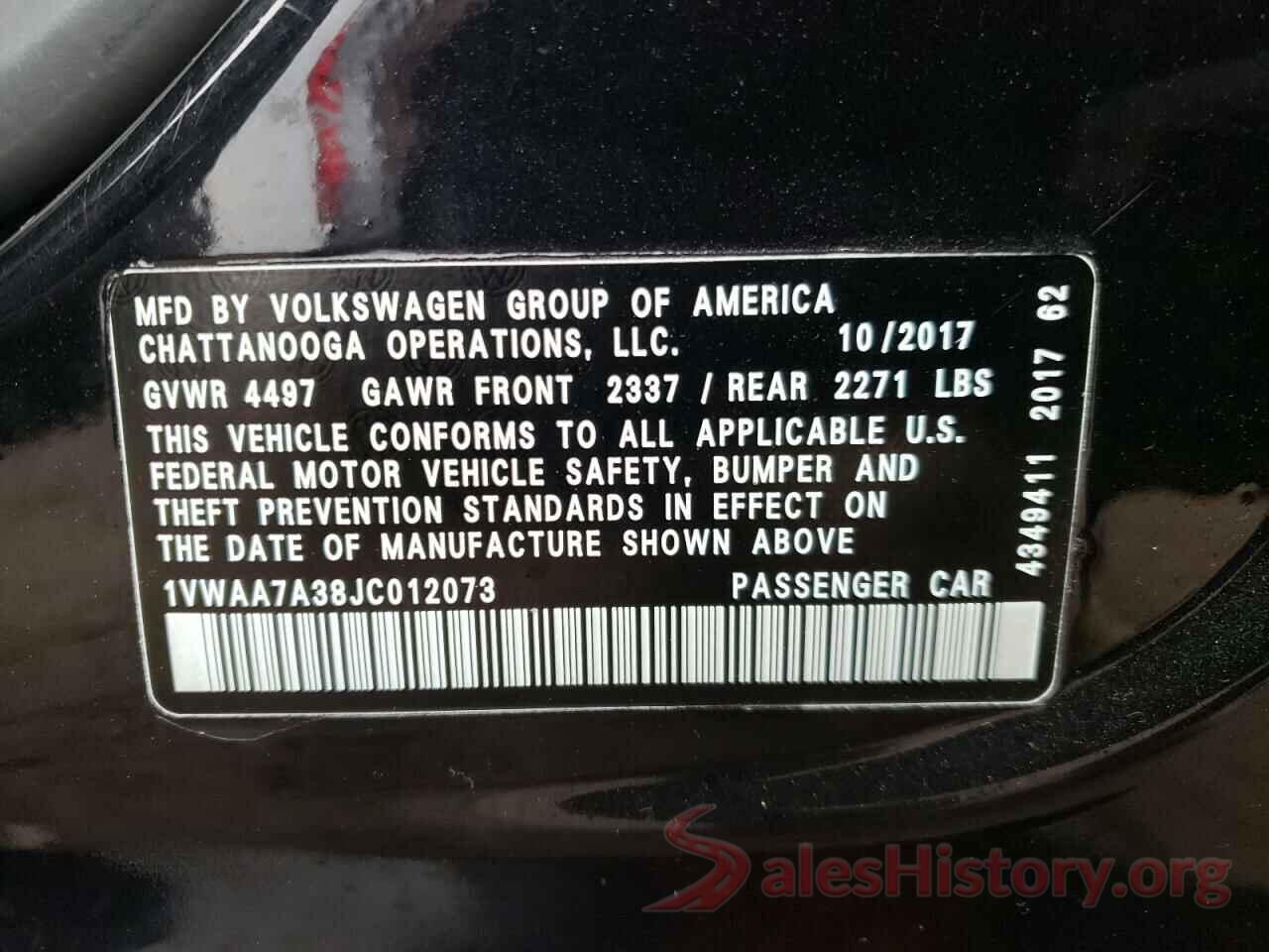 1VWAA7A38JC012073 2018 VOLKSWAGEN PASSAT