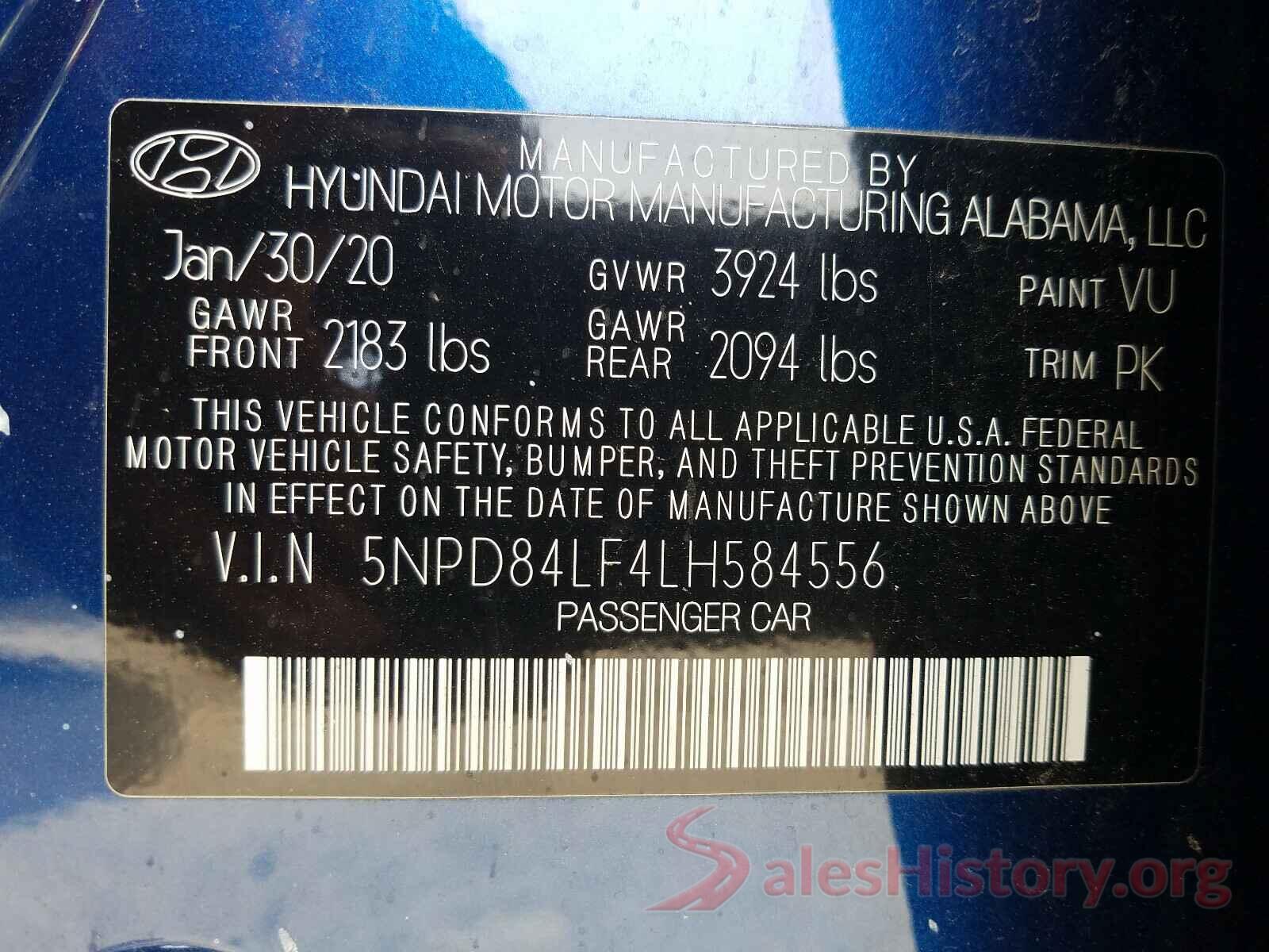 5NPD84LF4LH584556 2020 HYUNDAI ELANTRA