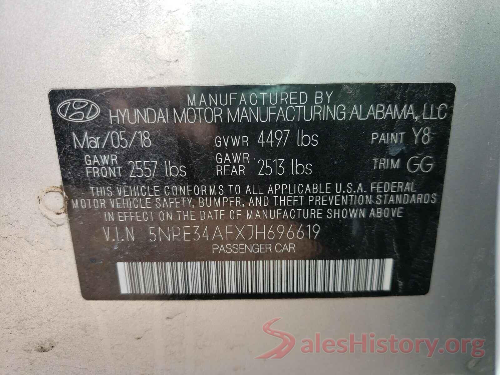 5NPE34AFXJH696619 2018 HYUNDAI SONATA