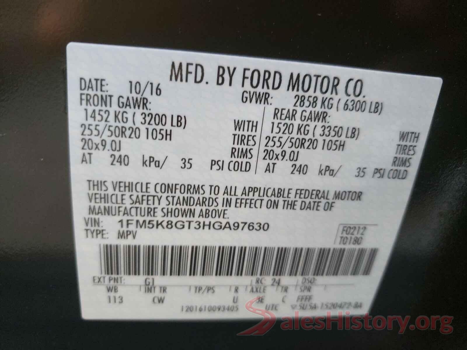 1FM5K8GT3HGA97630 2017 FORD EXPLORER