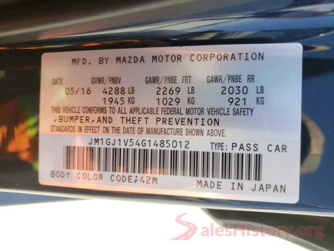 JM1GJ1V54G1485012 2016 MAZDA 6