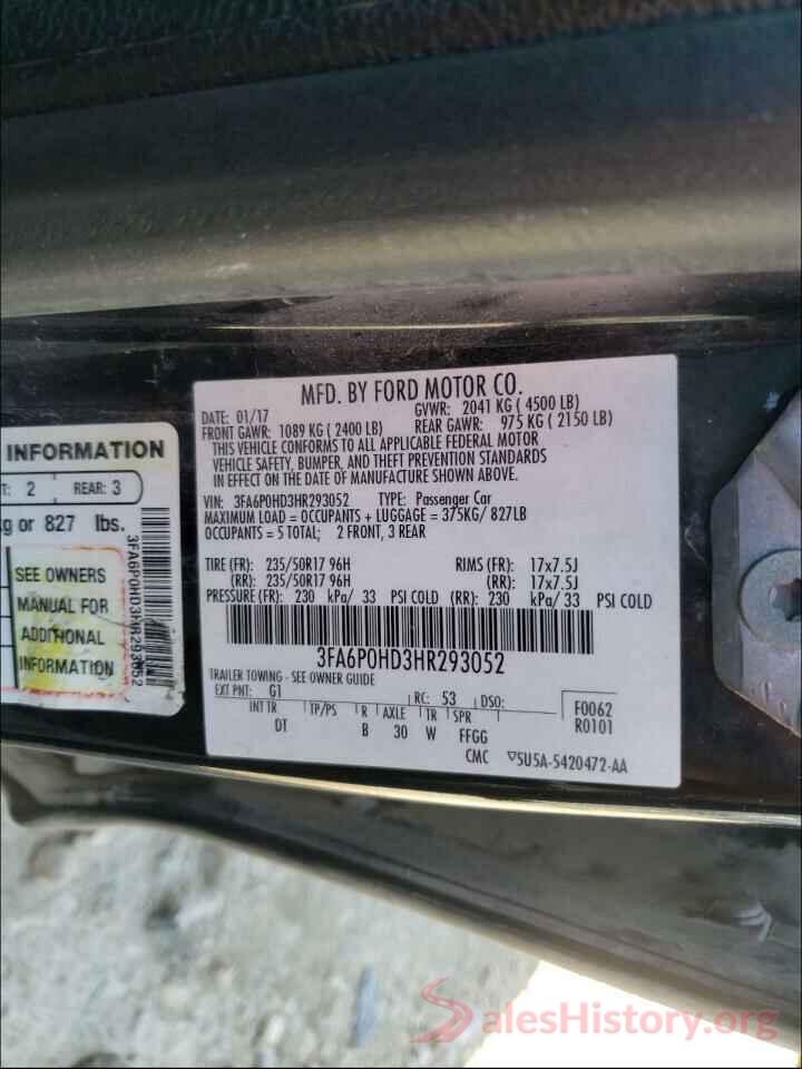 3FA6P0HD3HR293052 2017 FORD FUSION