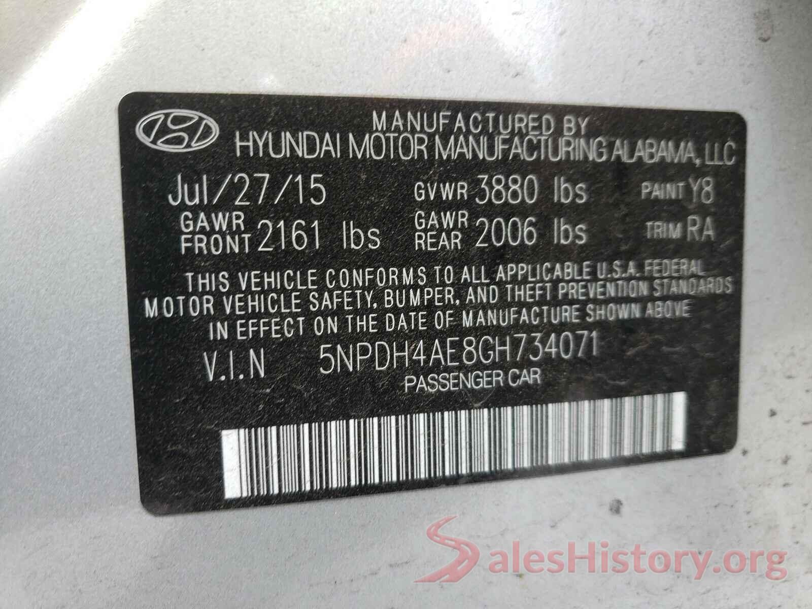 5NPDH4AE8GH734071 2016 HYUNDAI ELANTRA