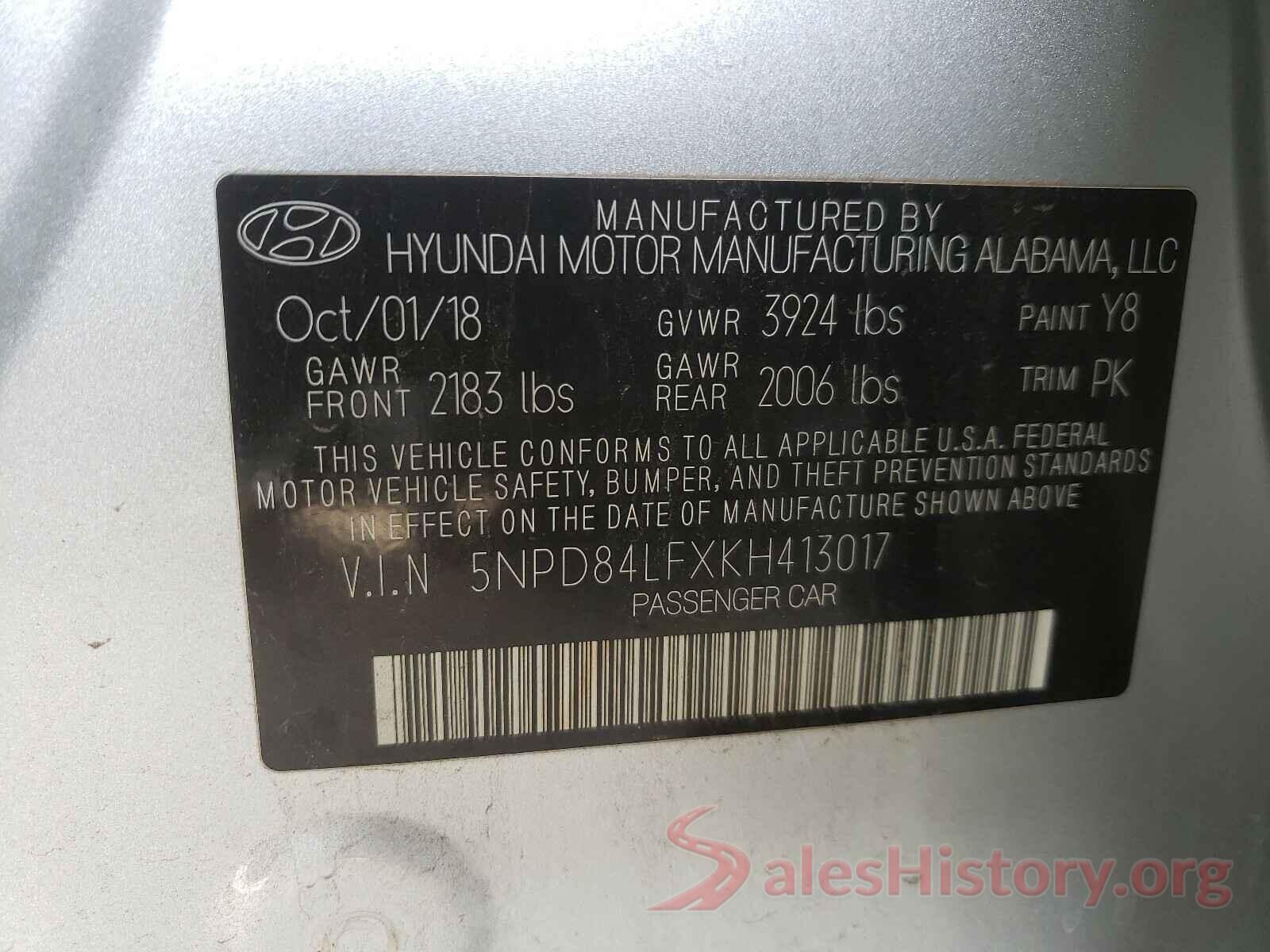 5NPD84LFXKH413017 2019 HYUNDAI ELANTRA