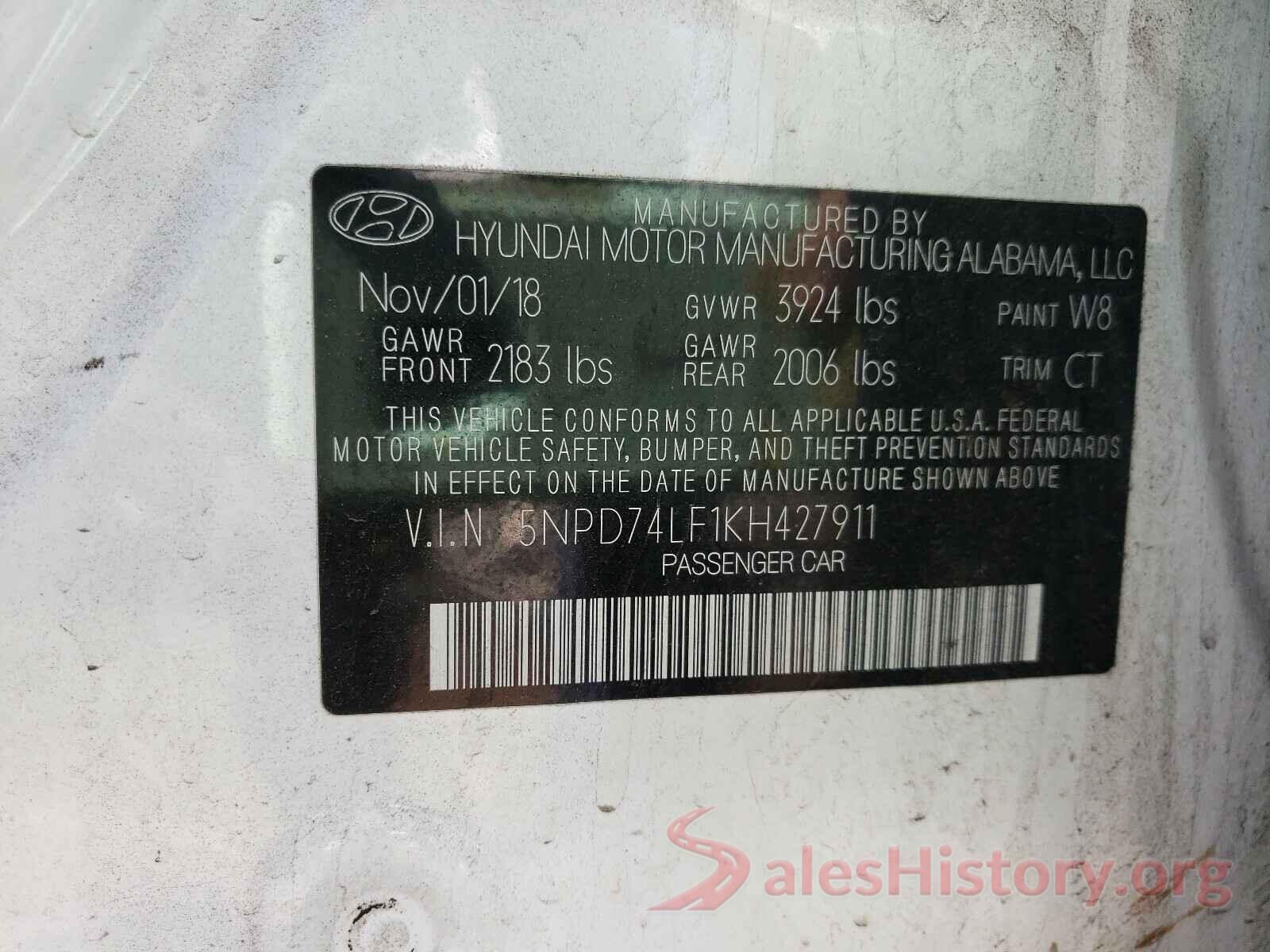 5NPD74LF1KH427911 2019 HYUNDAI ELANTRA