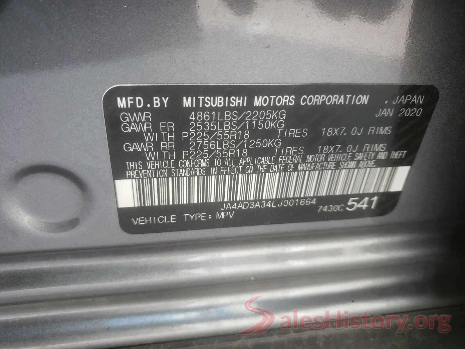 JA4AD3A34LJ001664 2020 MITSUBISHI OUTLANDER