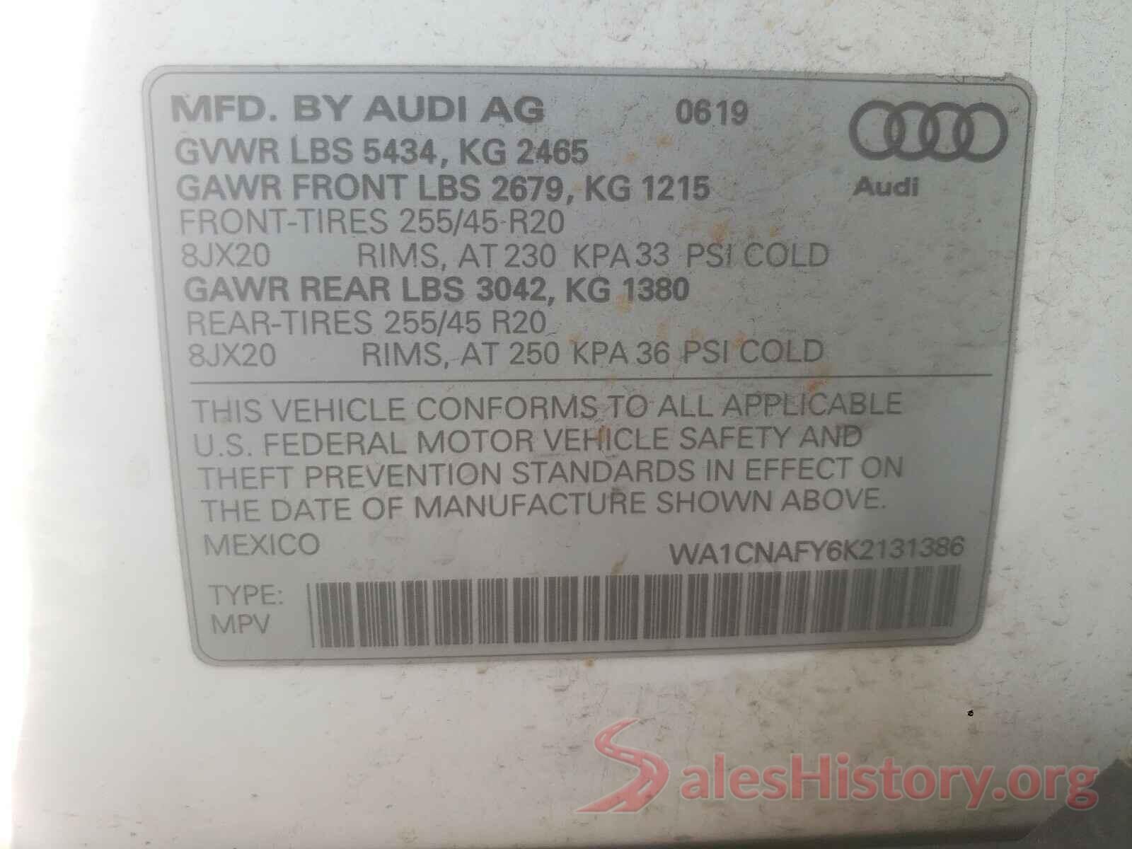 WA1CNAFY6K2131386 2019 AUDI Q5