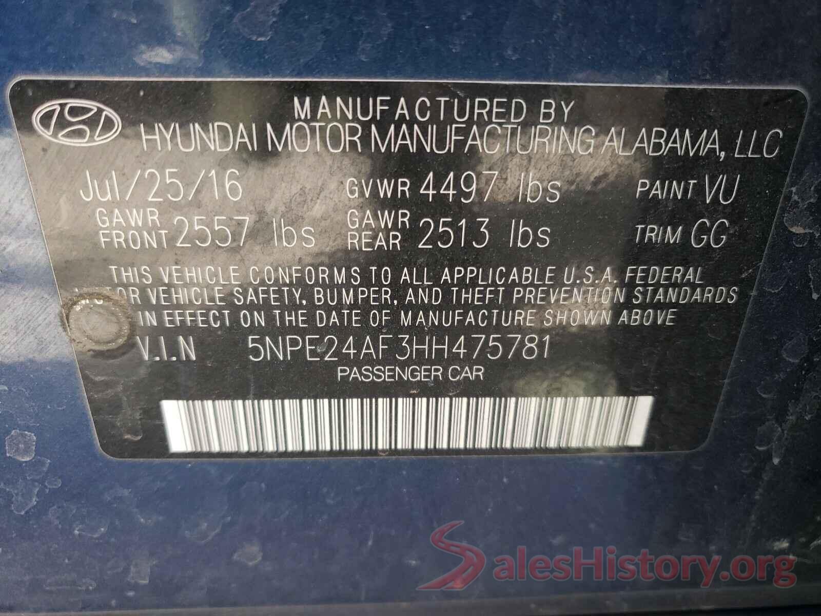 5NPE24AF3HH475781 2017 HYUNDAI SONATA