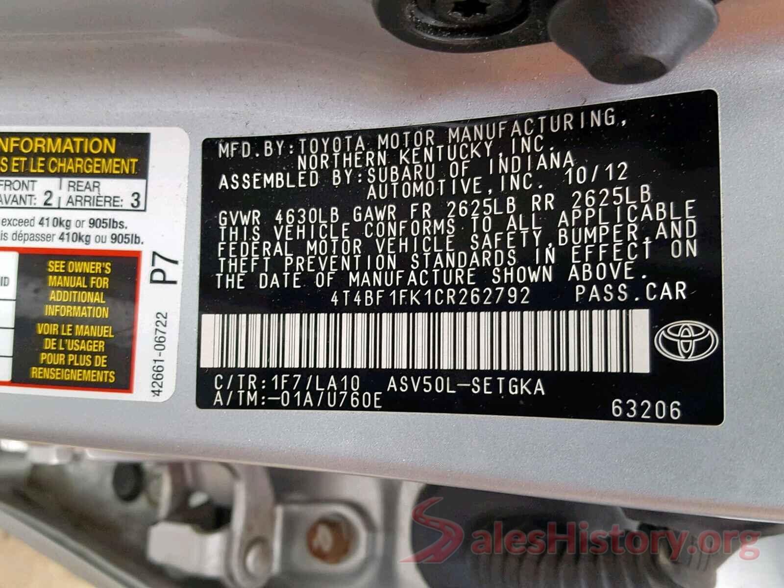 4T4BF1FK1CR262792 2012 TOYOTA CAMRY BASE