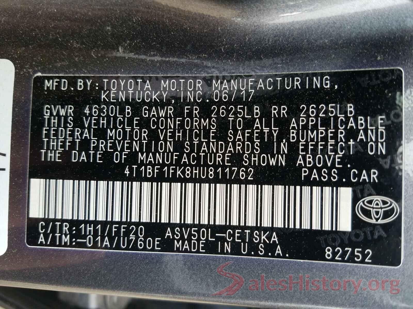 4T1BF1FK8HU811762 2017 TOYOTA CAMRY