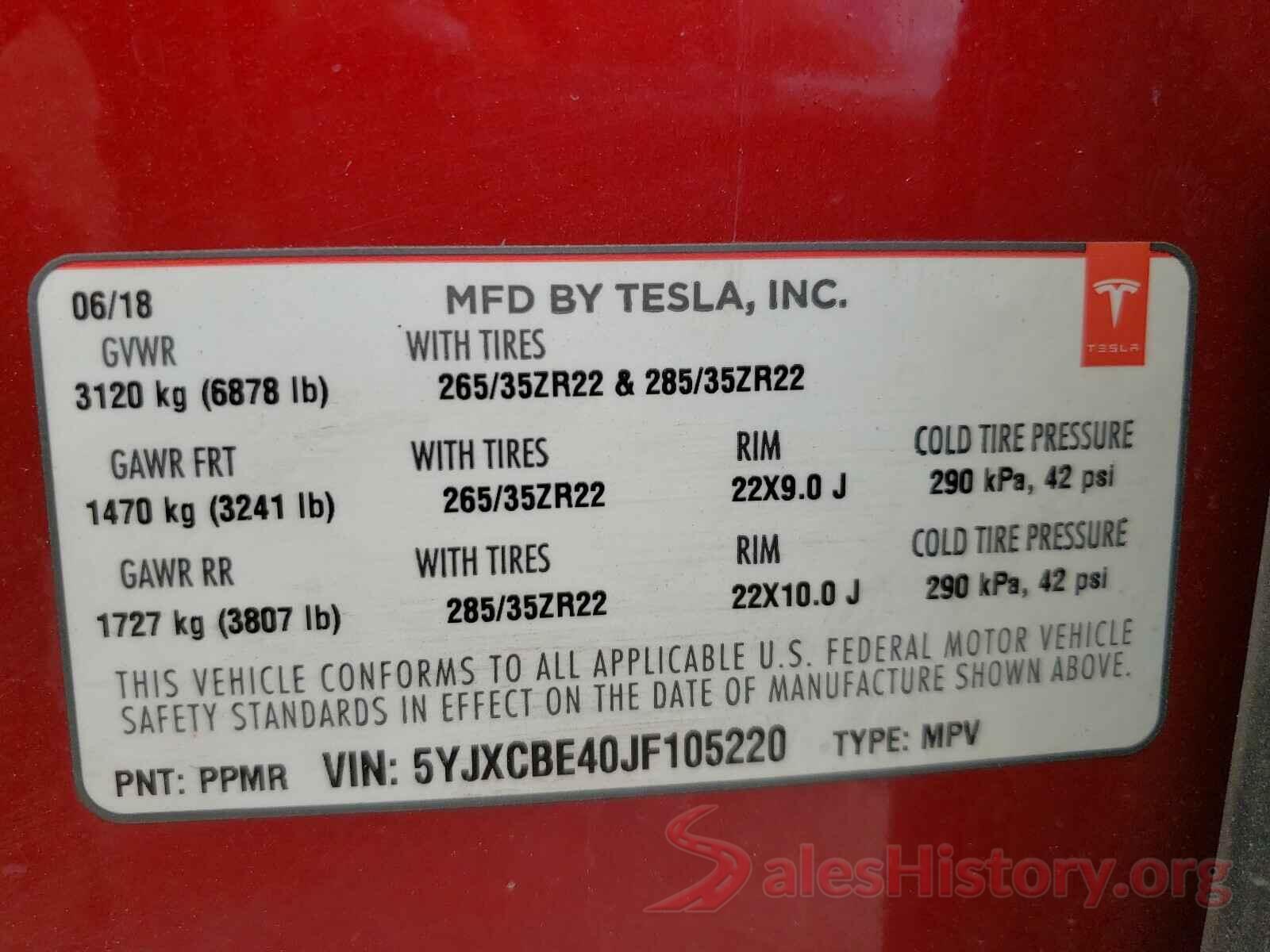 5YJXCBE40JF105220 2018 TESLA MODEL X