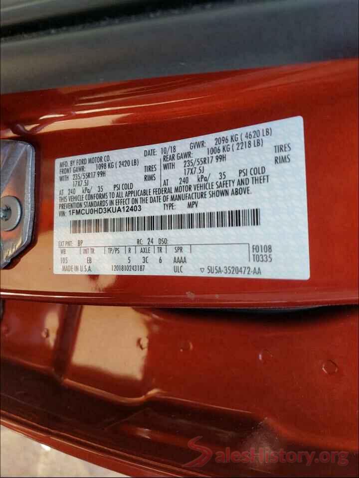 1FMCU0HD3KUA12403 2019 FORD ESCAPE