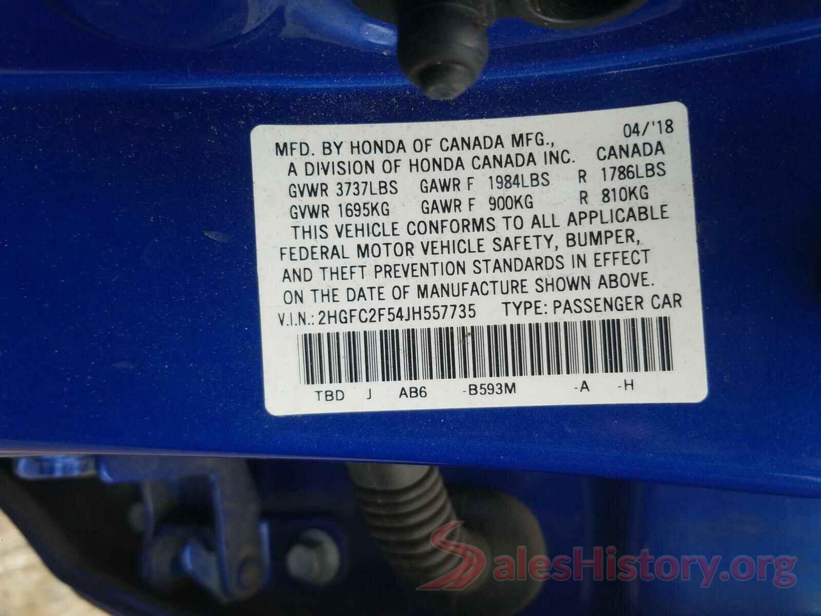 2HGFC2F54JH557735 2018 HONDA CIVIC