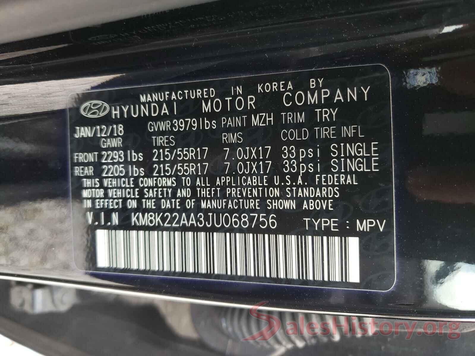 KM8K22AA3JU068756 2018 HYUNDAI KONA