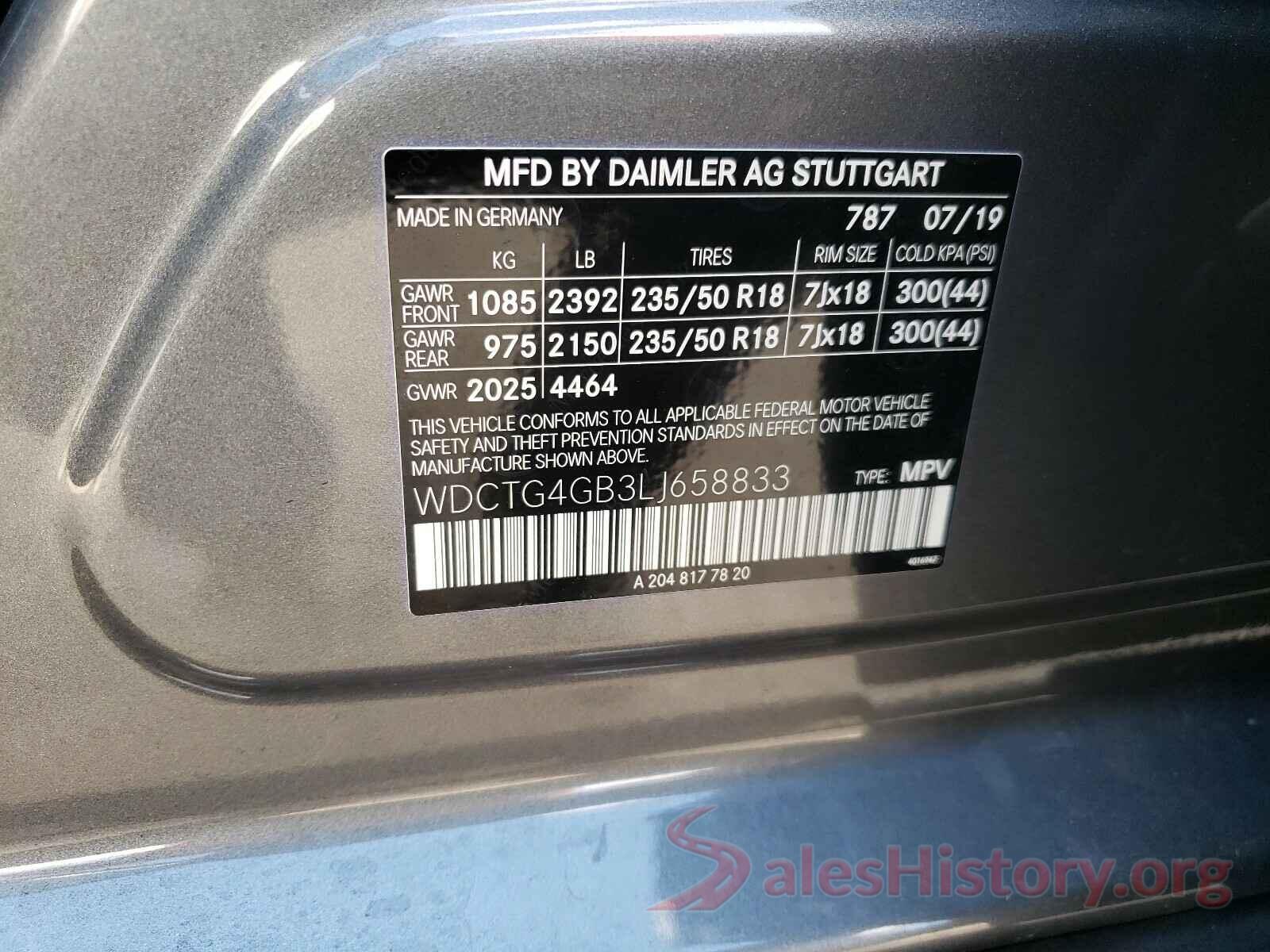 WDCTG4GB3LJ658833 2020 MERCEDES-BENZ G CLASS