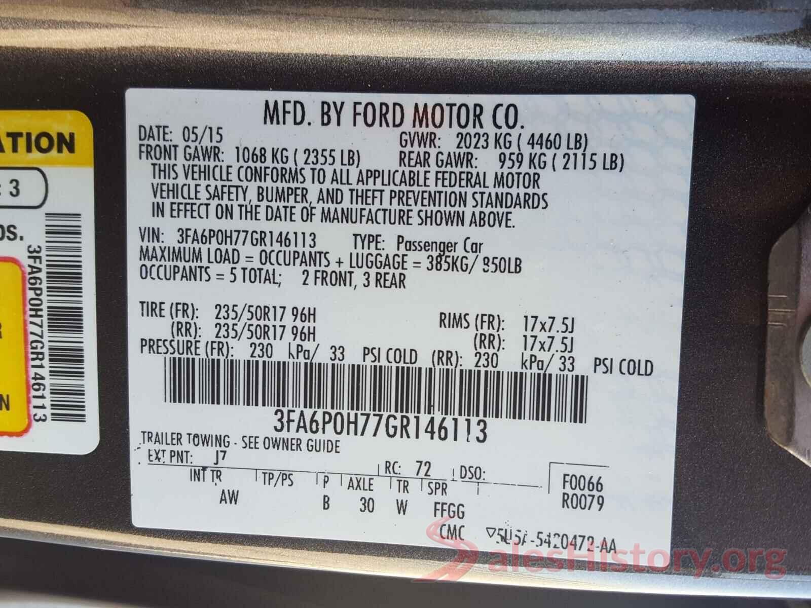 3FA6P0H77GR146113 2016 FORD FUSION