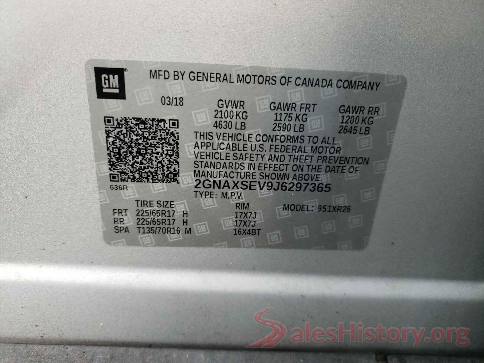 2GNAXSEV9J6297365 2018 CHEVROLET EQUINOX