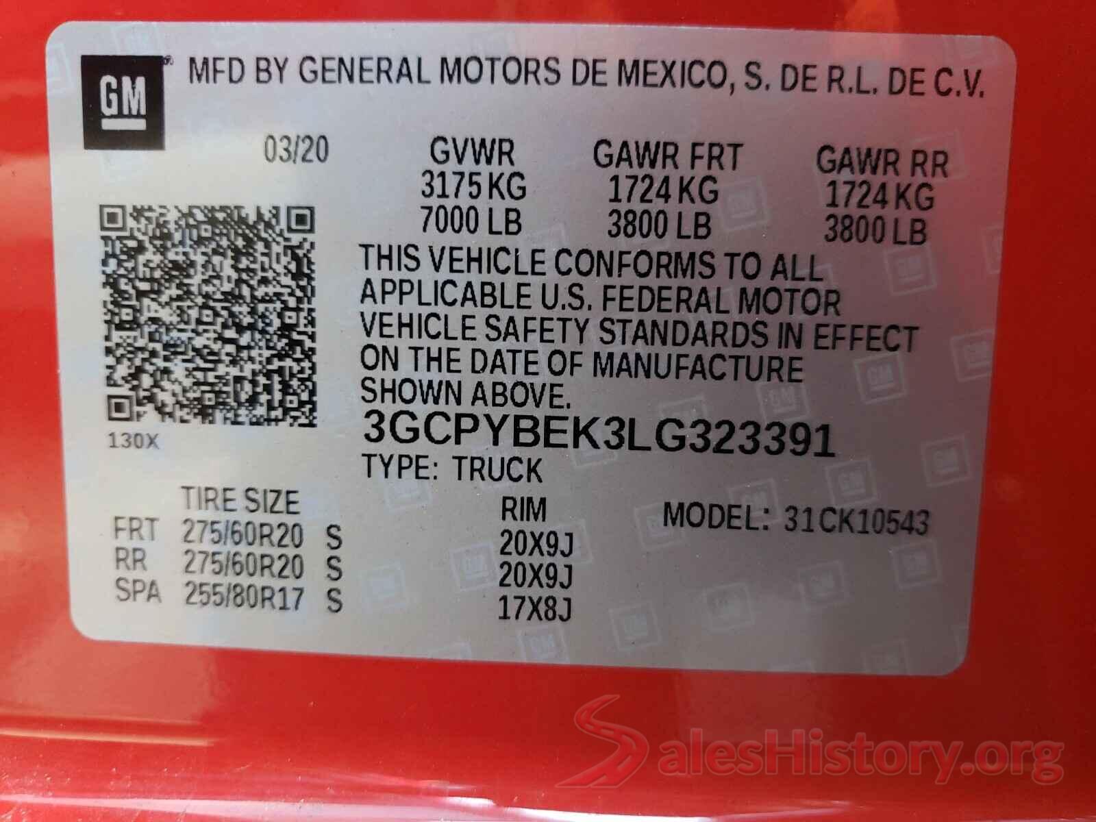 3GCPYBEK3LG323391 2020 CHEVROLET SILVERADO