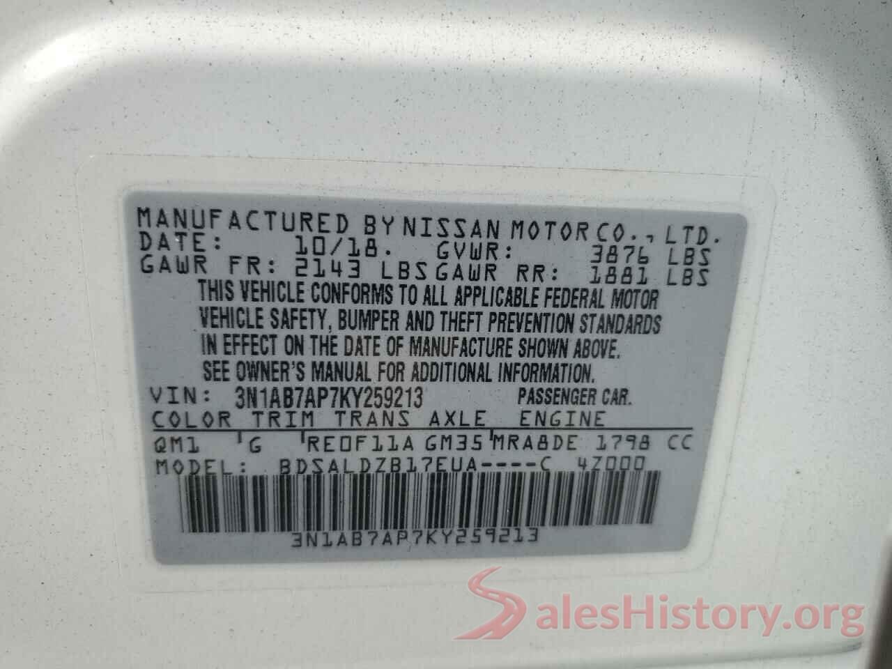 3N1AB7AP7KY259213 2019 NISSAN SENTRA