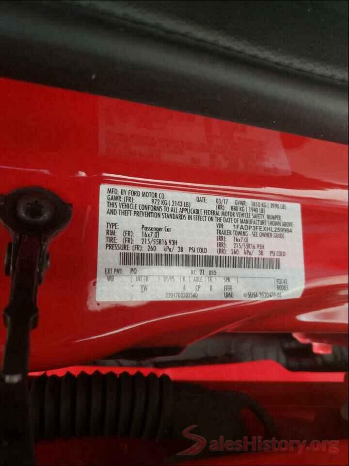 1FADP3FEXHL259984 2017 FORD FOCUS