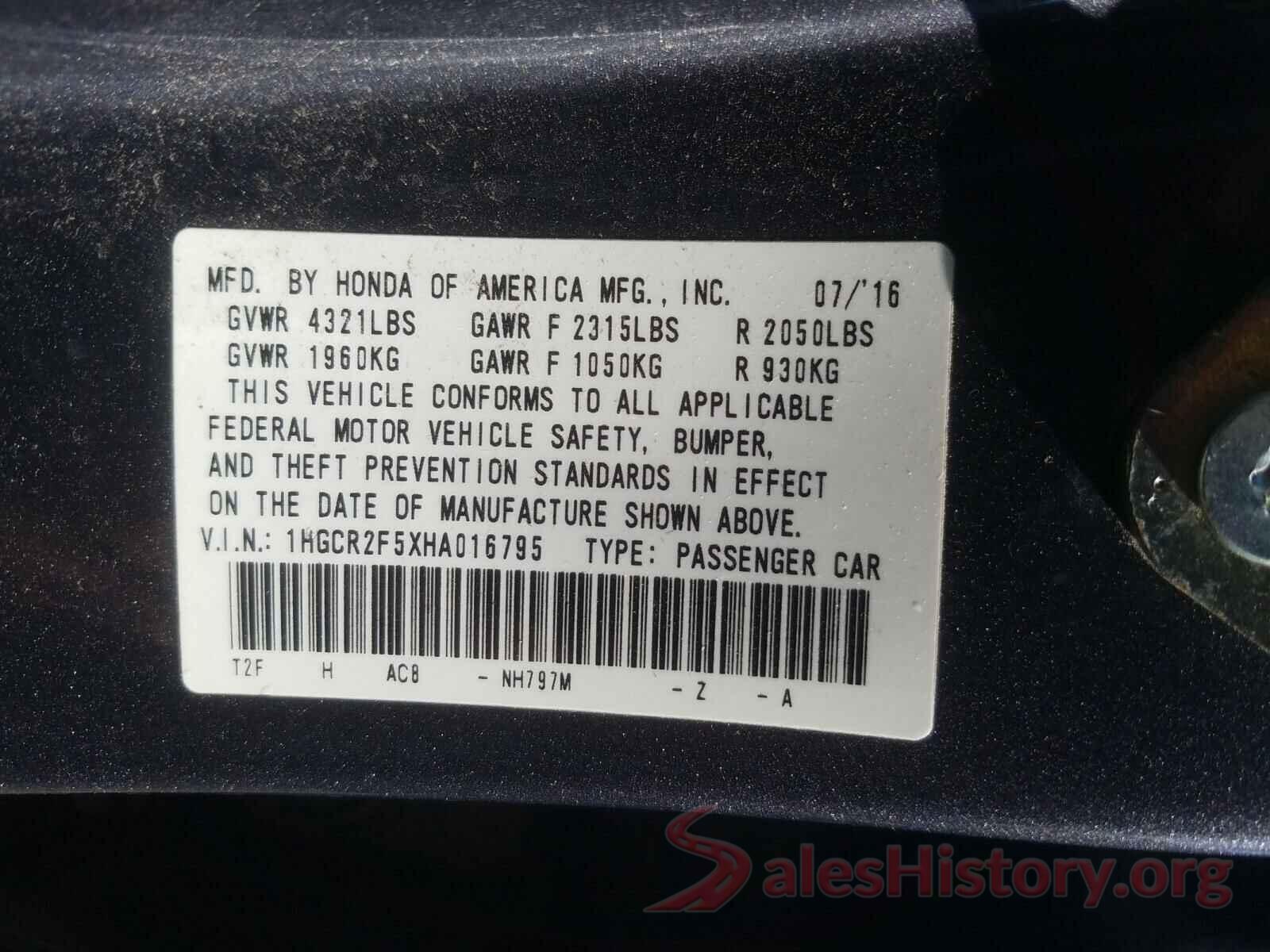 1HGCR2F5XHA016795 2017 HONDA ACCORD