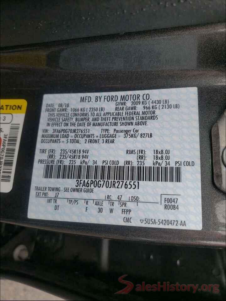 3FA6P0G70JR276551 2018 FORD FUSION