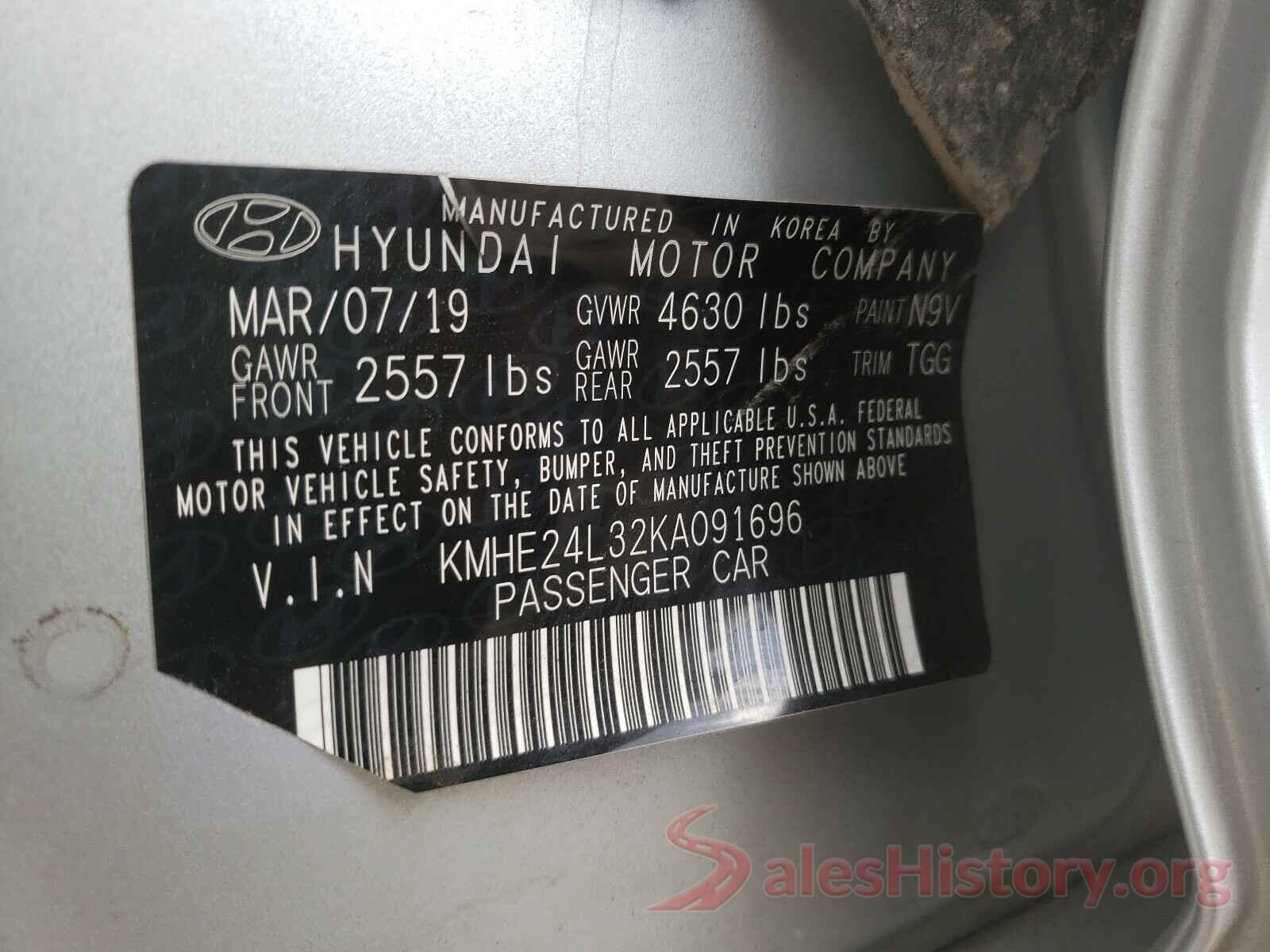 KMHE24L32KA091696 2019 HYUNDAI SONATA