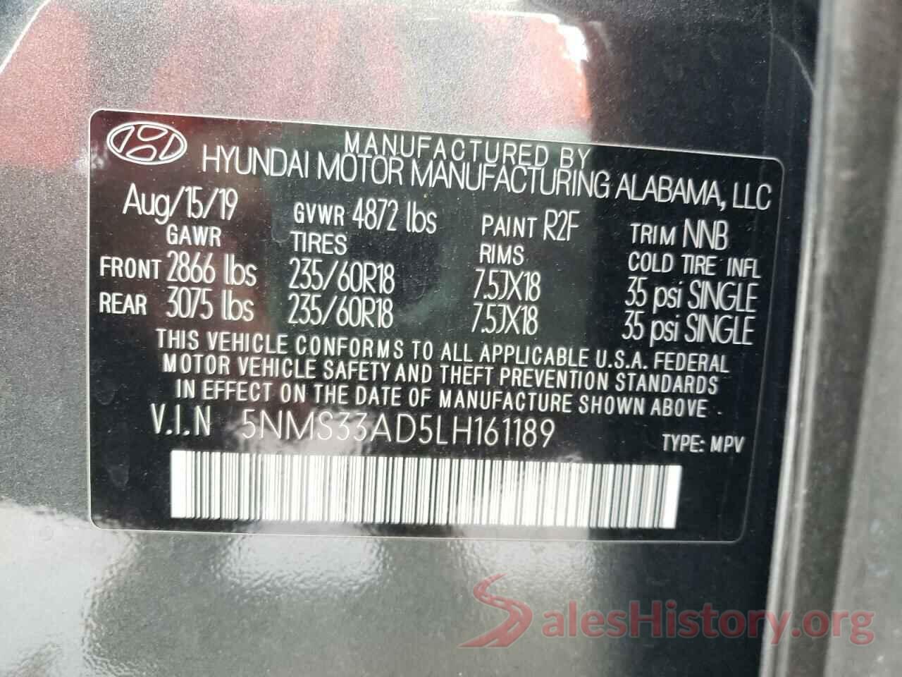 5NMS33AD5LH161189 2020 HYUNDAI SANTA FE