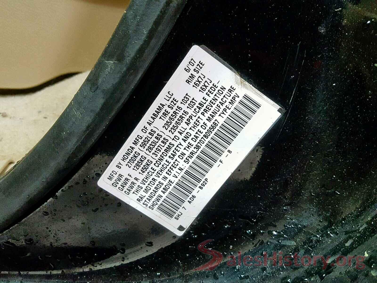 5FNRL38707B095687 2007 HONDA ODYSSEY EX