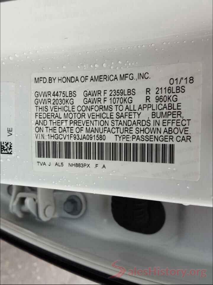 1HGCV1F93JA091580 2018 HONDA ACCORD