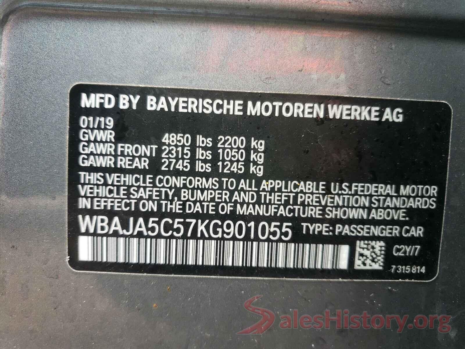 WBAJA5C57KG901055 2019 BMW 5 SERIES