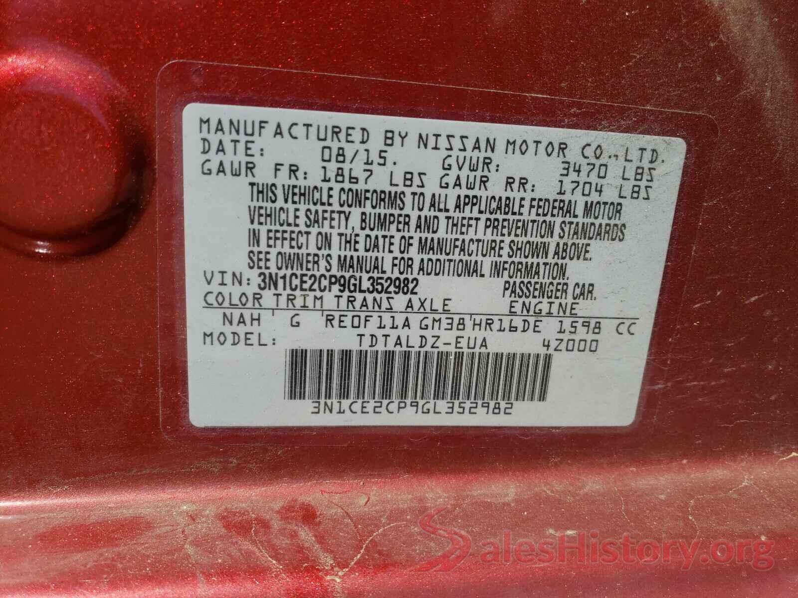 3N1CE2CP9GL352982 2016 NISSAN VERSA