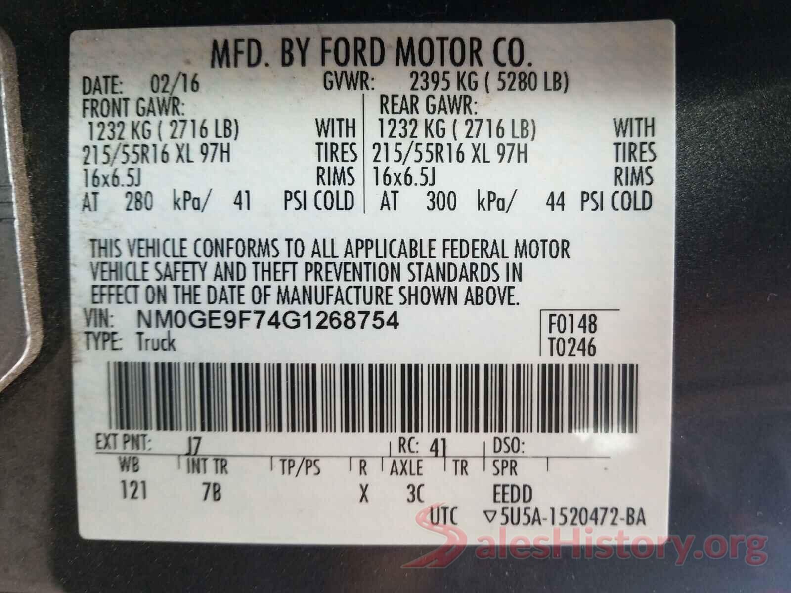 NM0GE9F74G1268754 2016 FORD TRANSIT CO