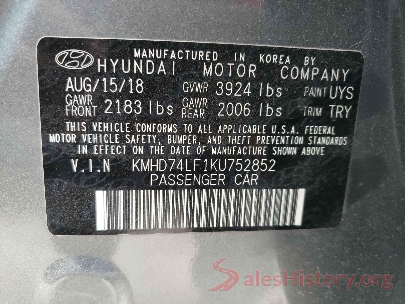 KMHD74LF1KU752852 2019 HYUNDAI ELANTRA