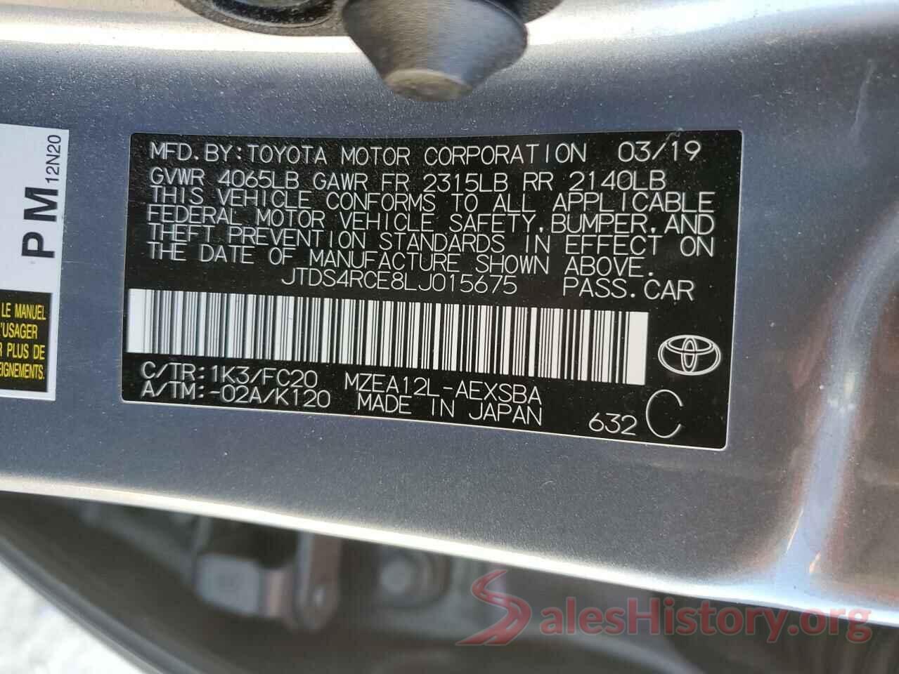 JTDS4RCE8LJ015675 2020 TOYOTA COROLLA