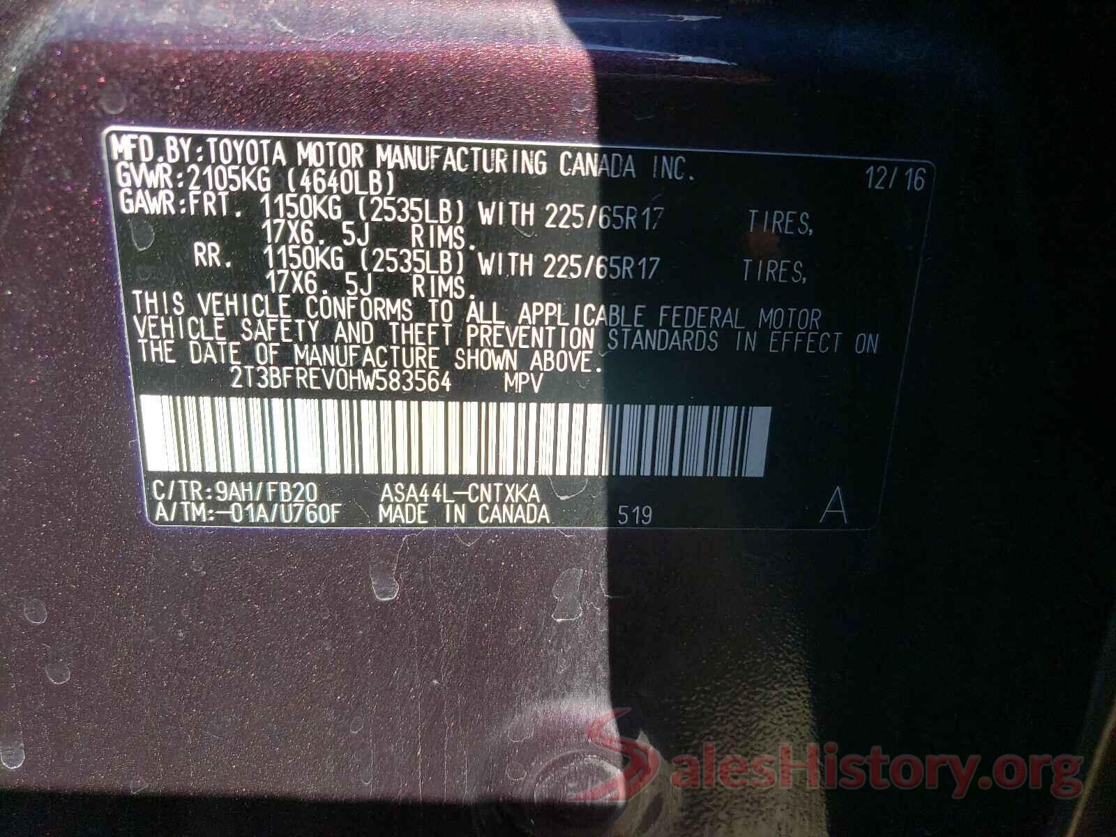 2T3BFREV0HW583564 2017 TOYOTA RAV4