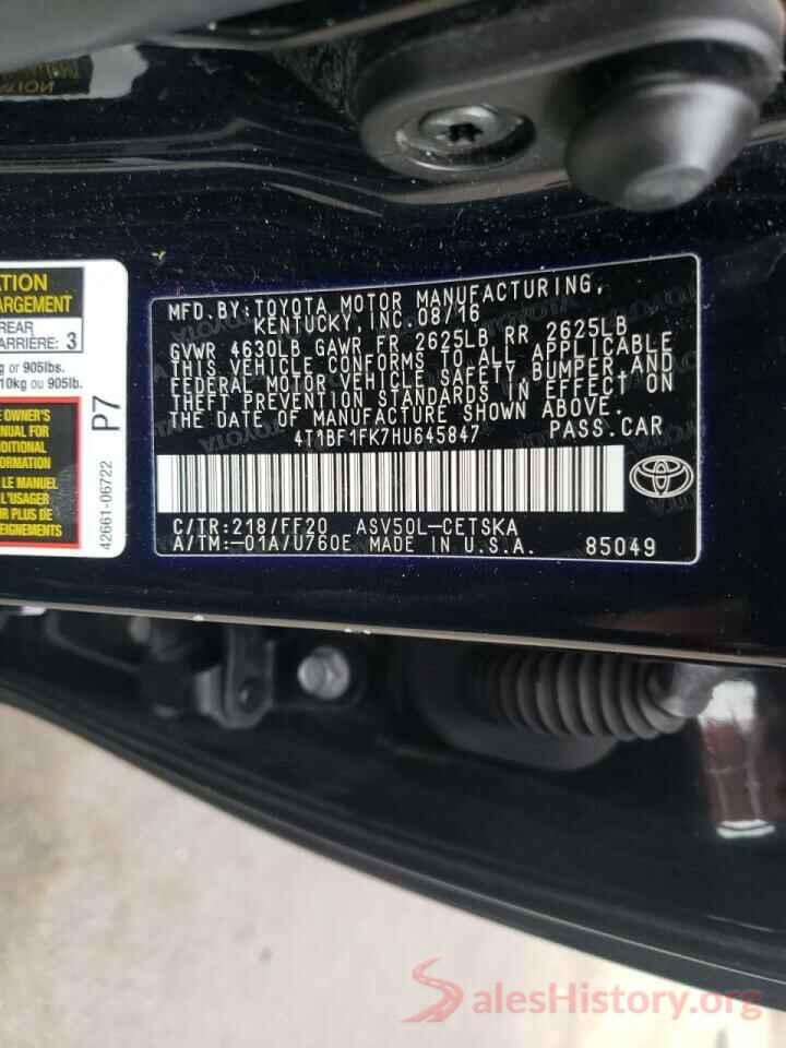 4T1BF1FK7HU645847 2017 TOYOTA CAMRY