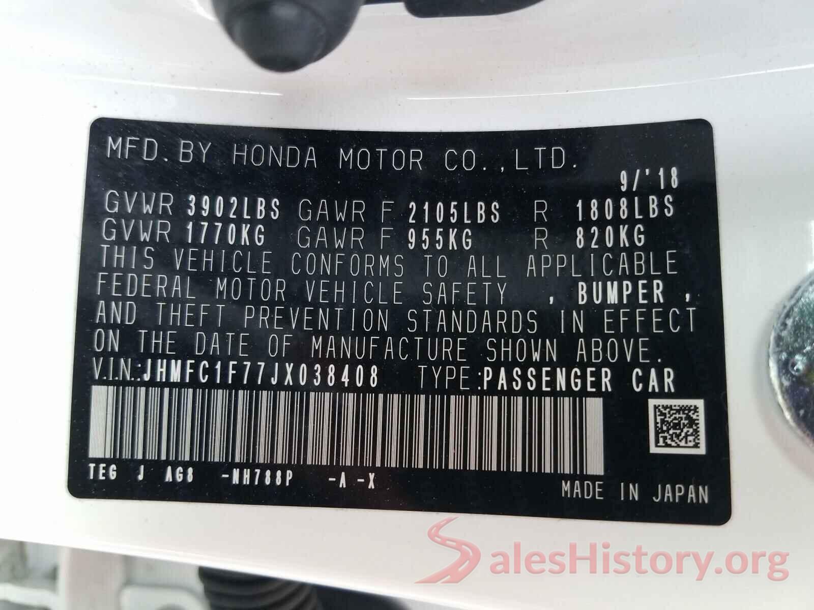 JHMFC1F77JX038408 2018 HONDA CIVIC