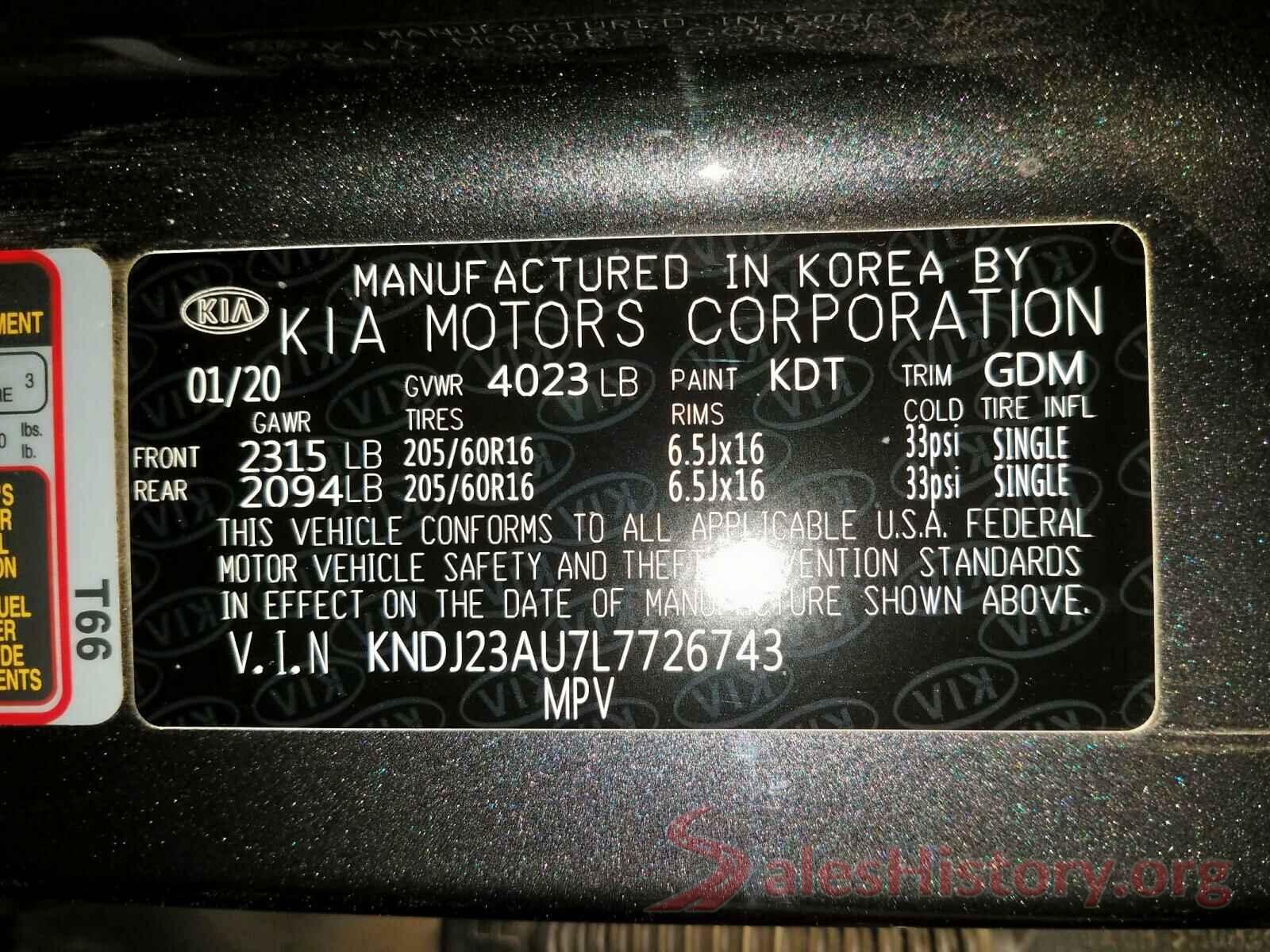 KNDJ23AU7L7726743 2020 KIA SOUL