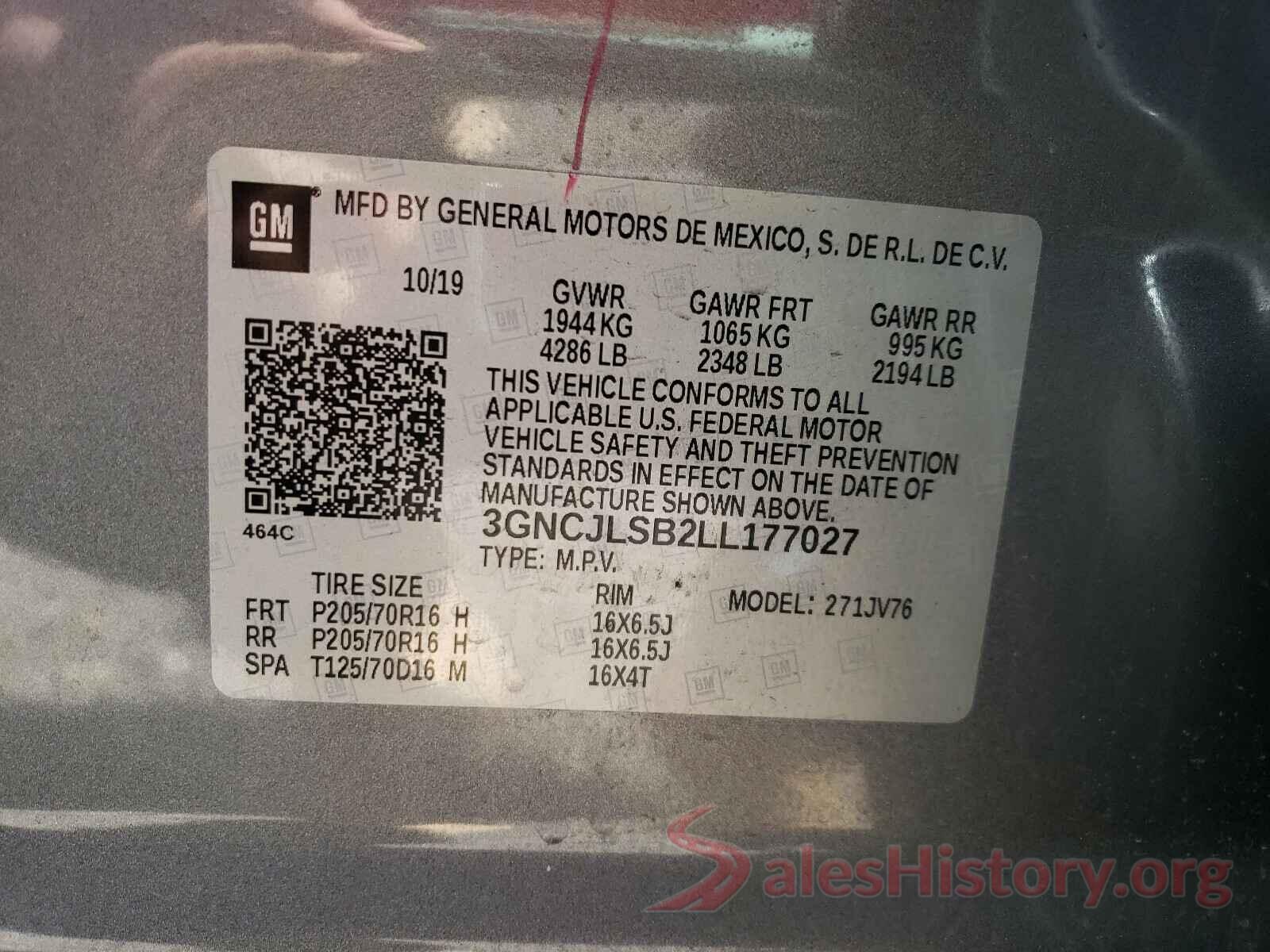 3GNCJLSB2LL177027 2020 CHEVROLET TRAX