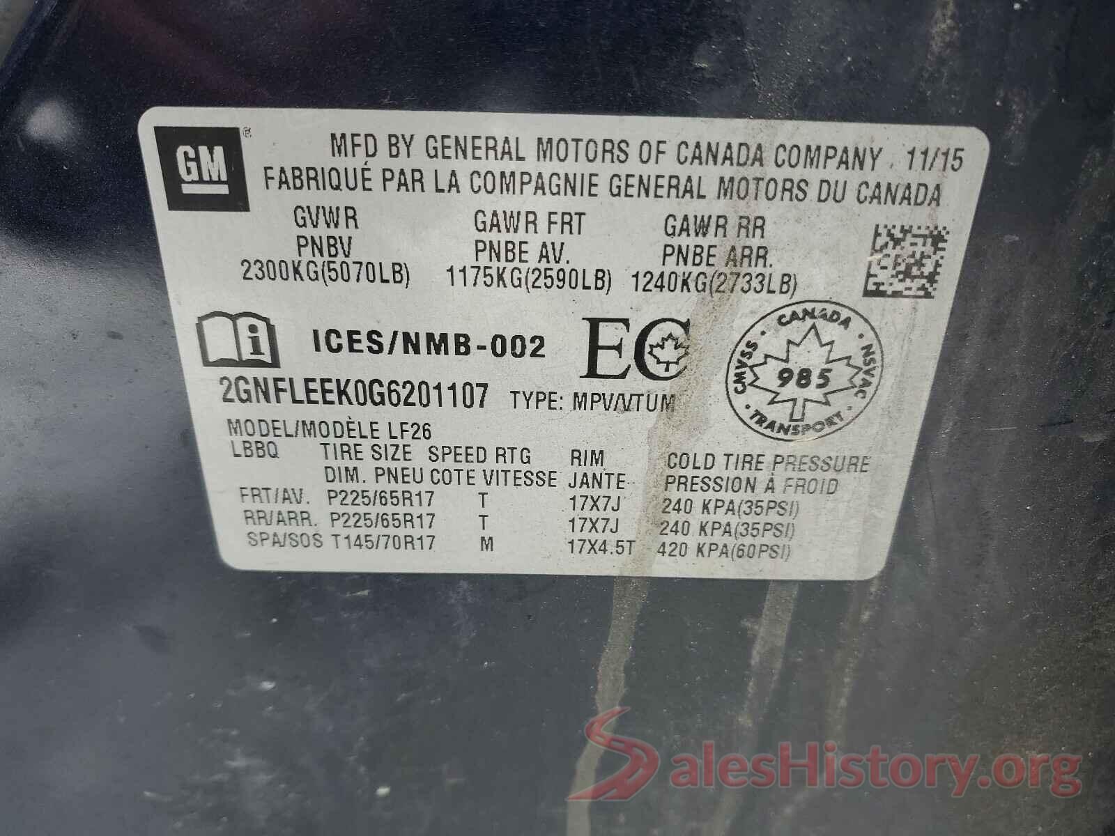 2GNFLEEK0G6201107 2016 CHEVROLET EQUINOX