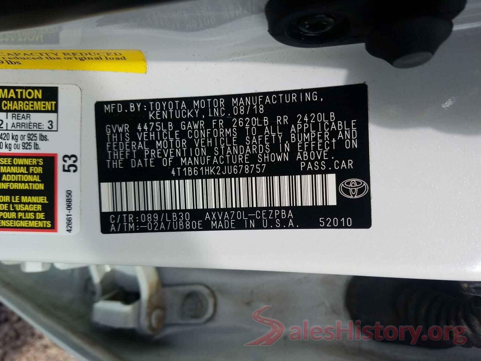 4T1B61HK2JU678757 2018 TOYOTA CAMRY