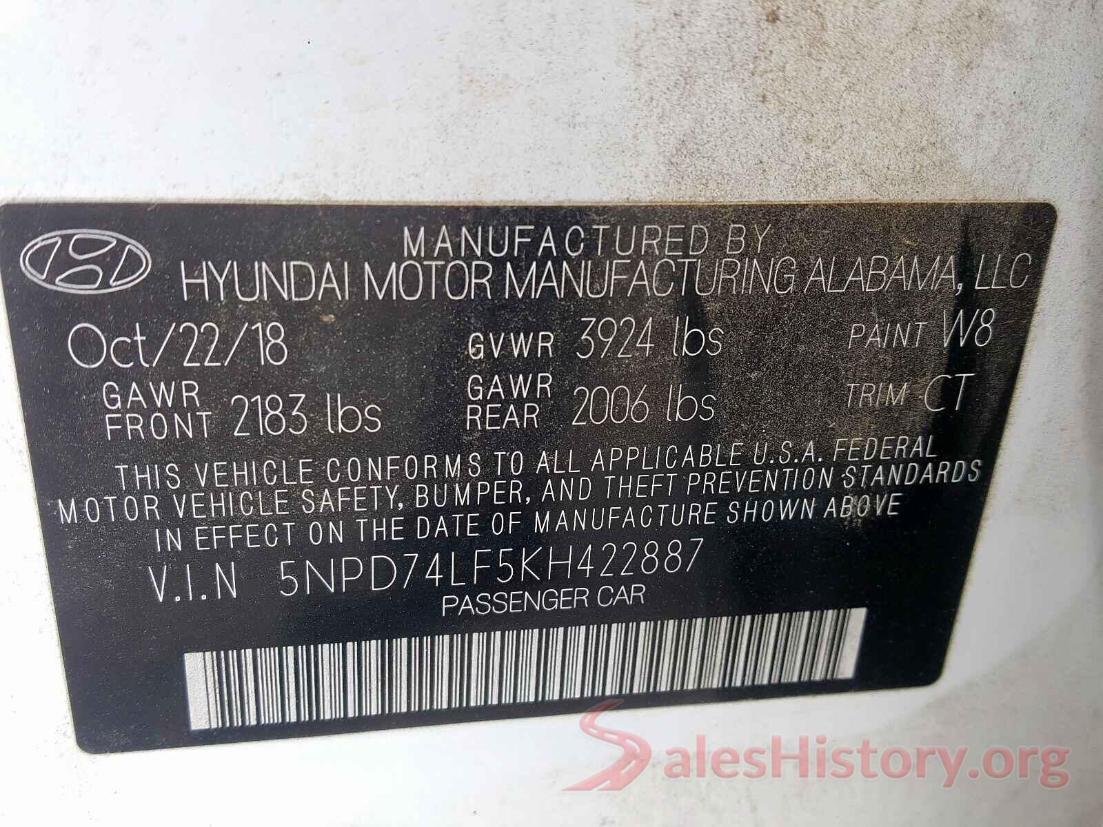 5NPD74LF5KH422887 2019 HYUNDAI ELANTRA