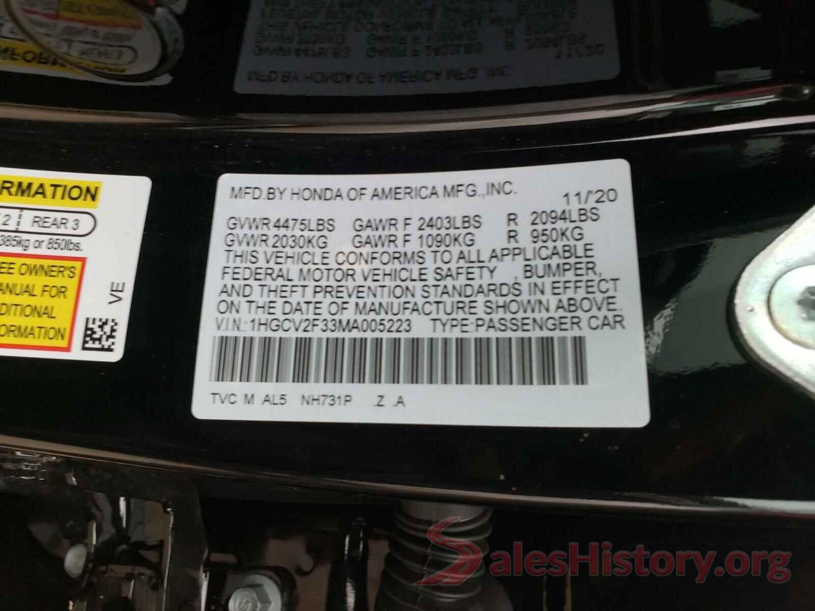 1HGCV2F33MA005223 2021 HONDA ACCORD