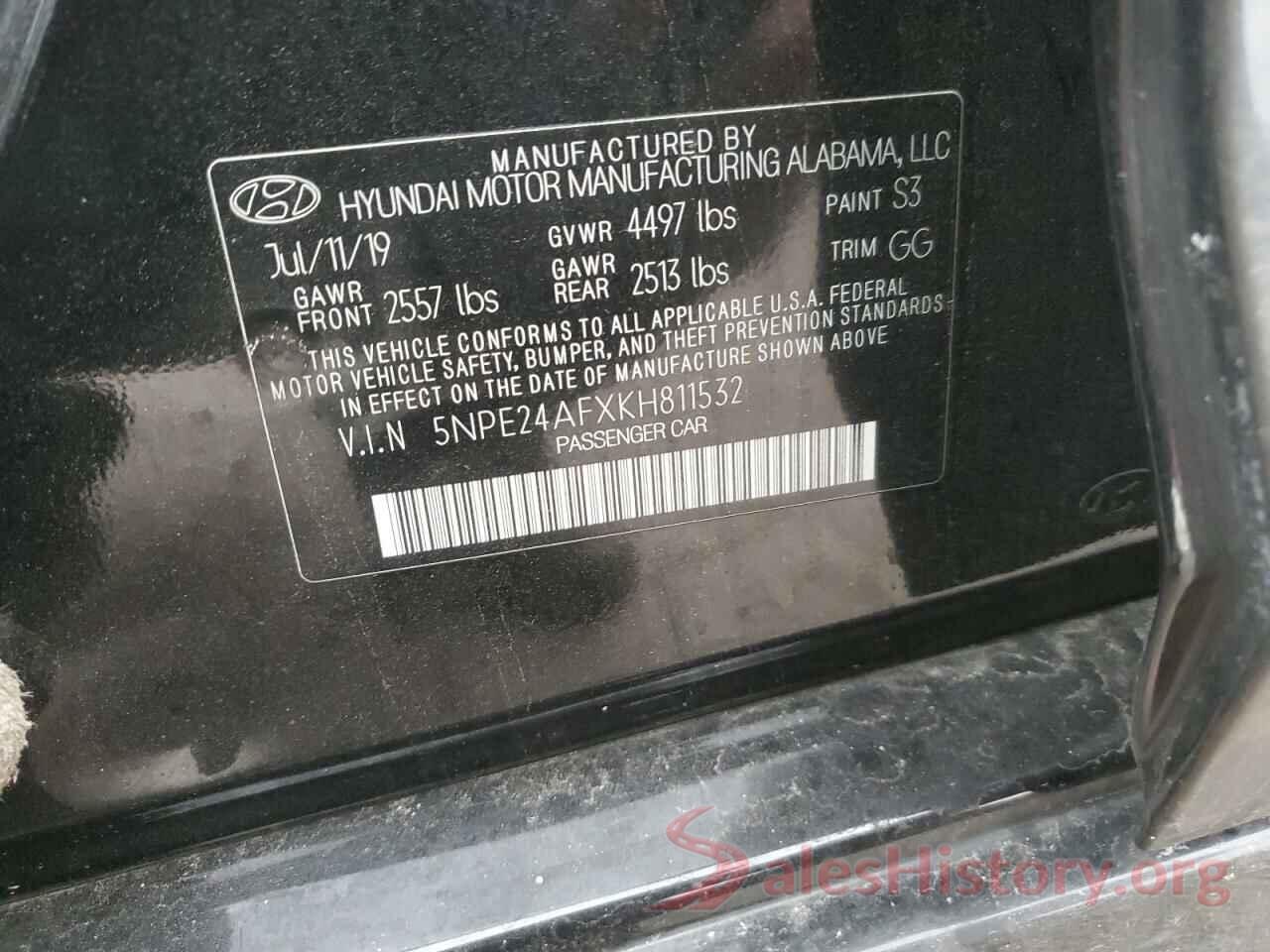 5NPE24AFXKH811532 2019 HYUNDAI SONATA