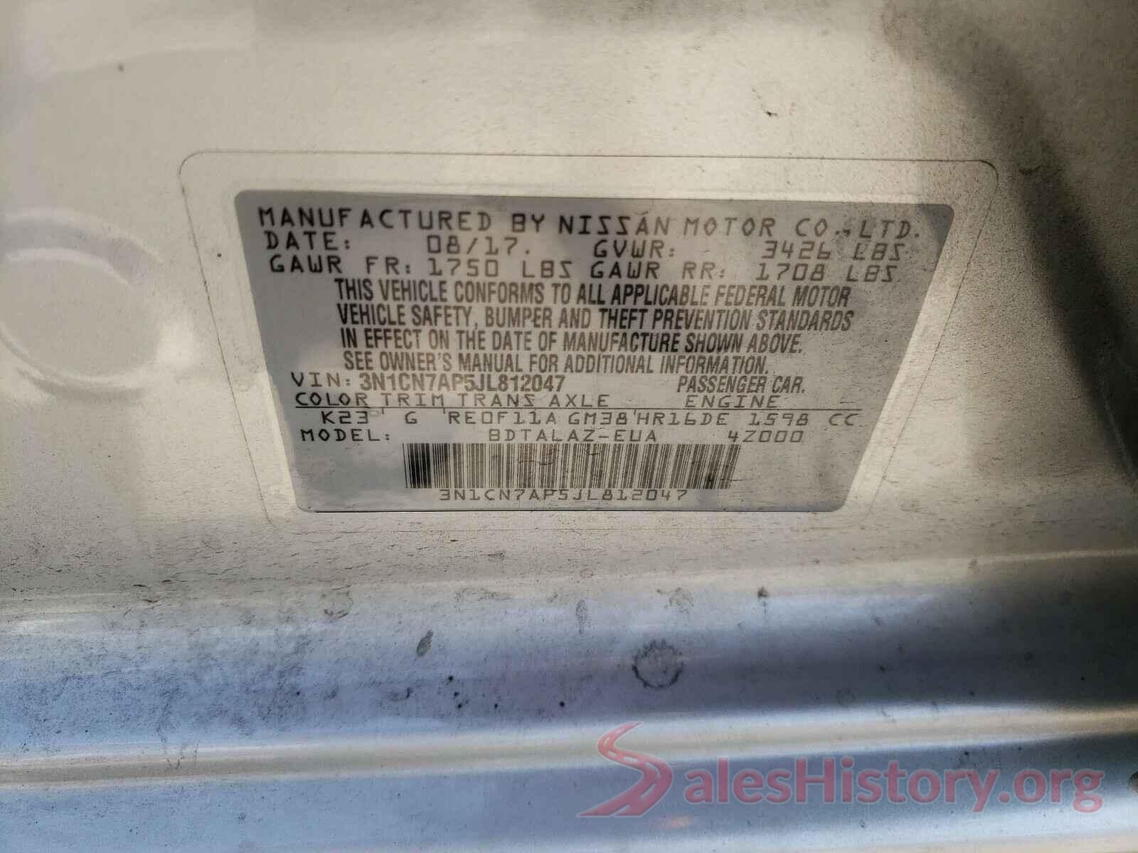 3N1CN7AP5JL812047 2018 NISSAN VERSA