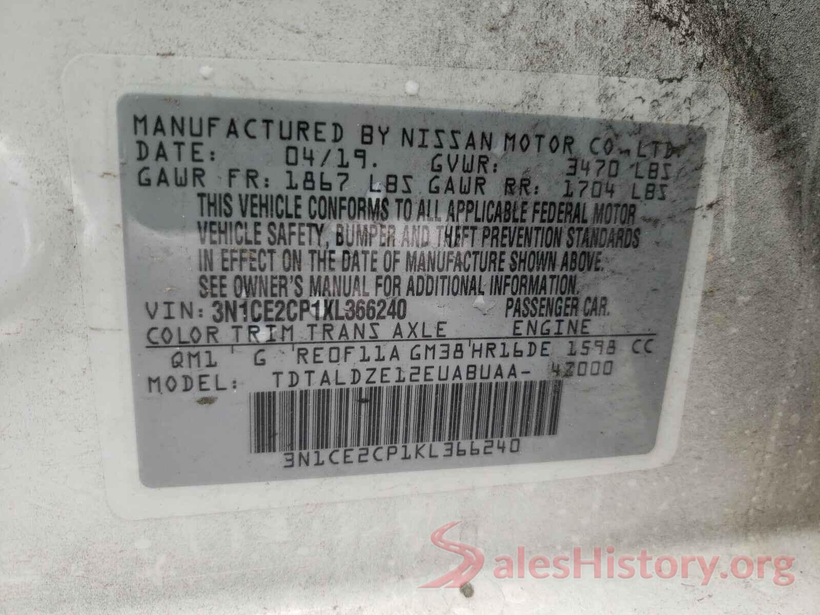 3N1CE2CP1KL366240 2019 NISSAN VERSA