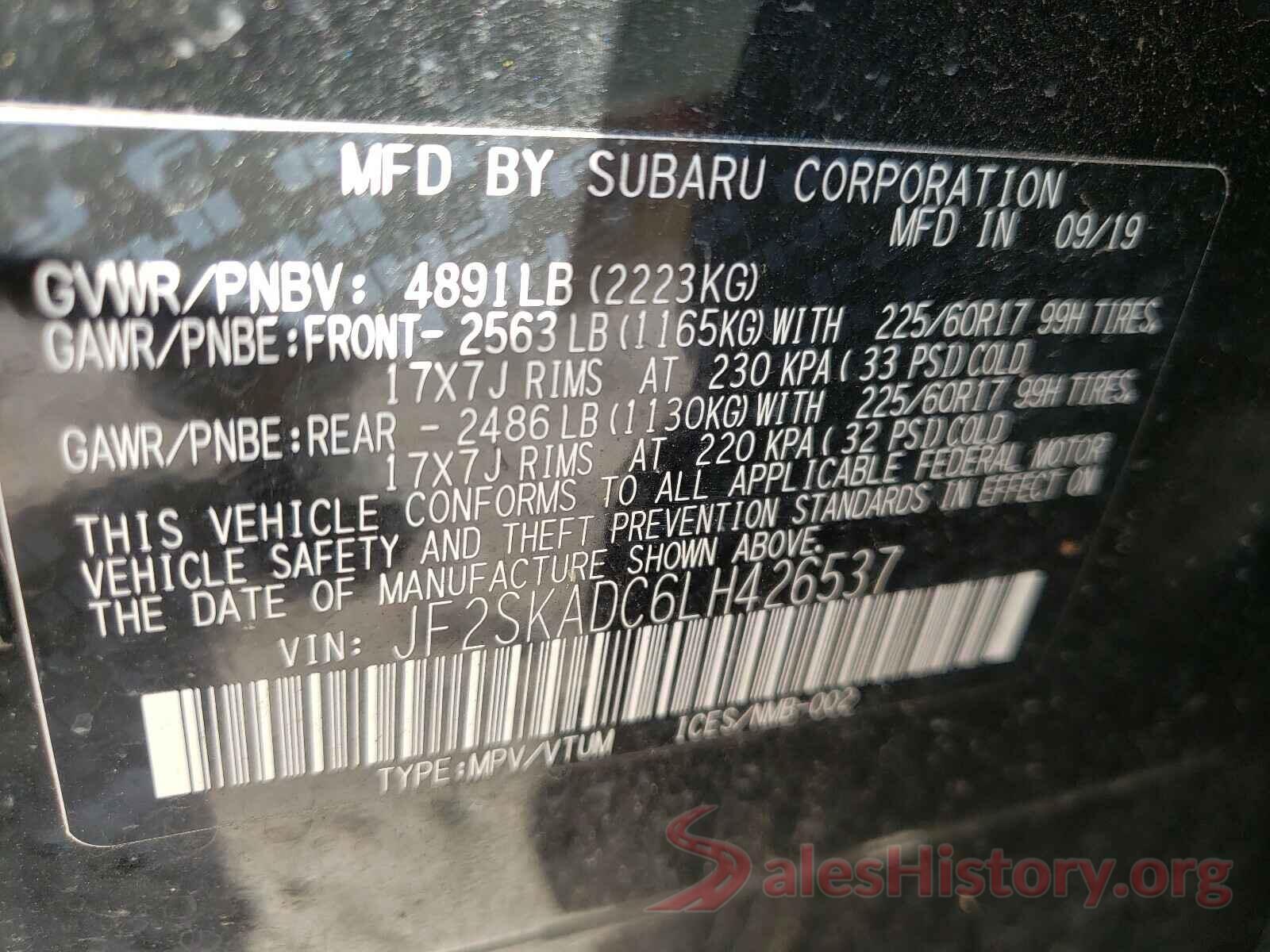 JF2SKADC6LH426537 2020 SUBARU FORESTER